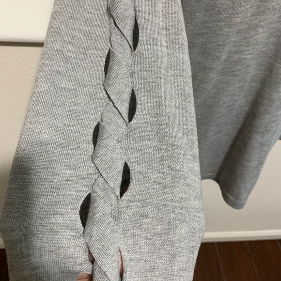 Vince Camuto Lace Up Bell Sleeve Gray Sweater - Picture 2 of 6